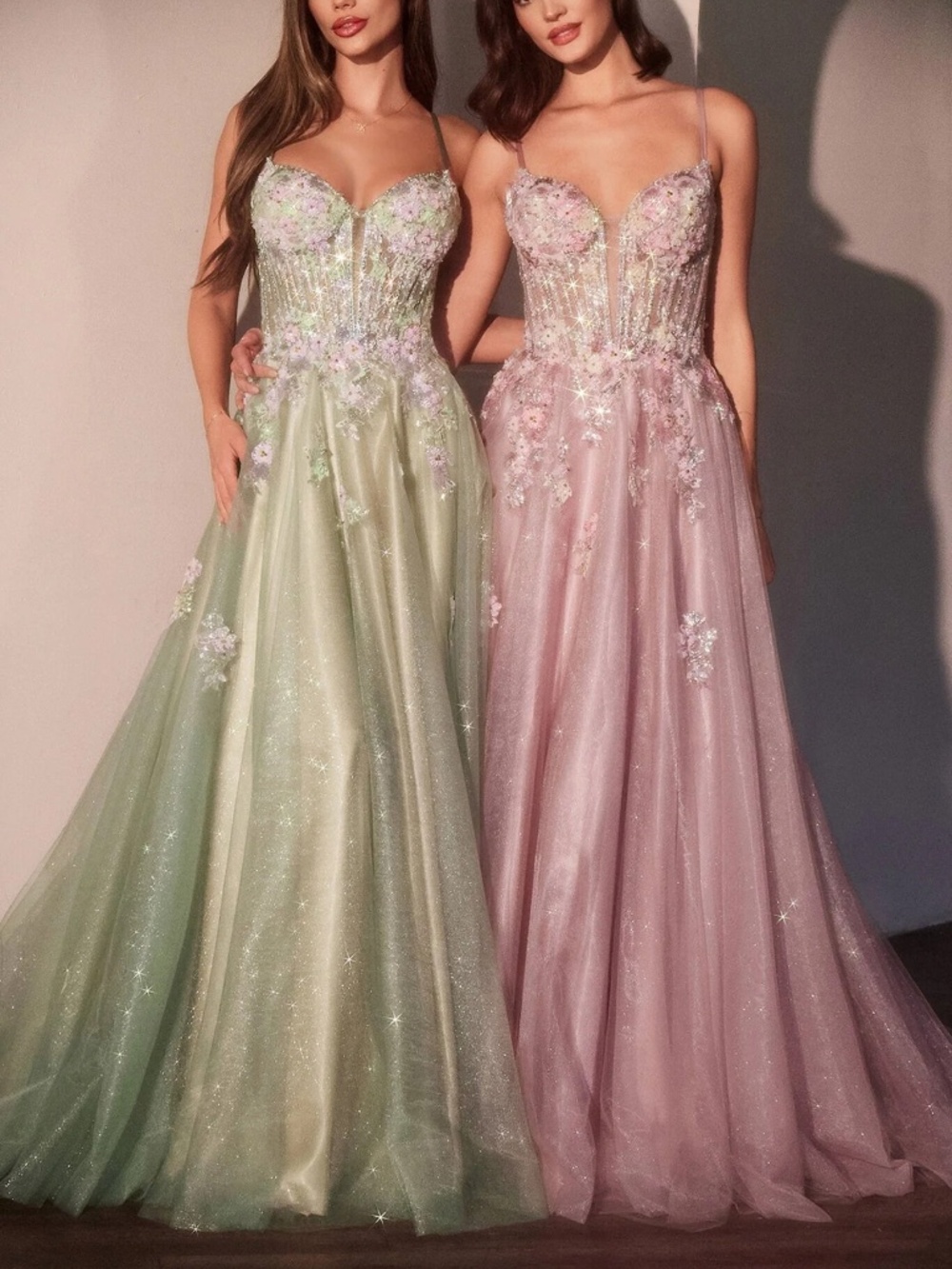 Glitter A-Line Tulle Beaded Floral Corset Prom dress CD740 Cinderella Divine